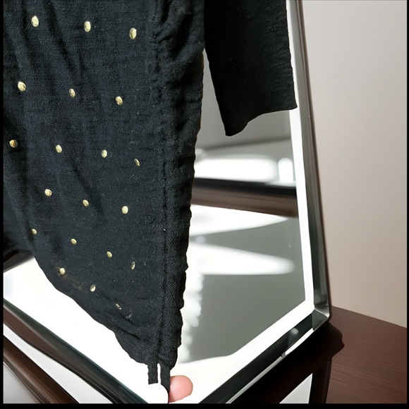 Express Knitted Ruched Side W/Drawstring Raglan Sleeve Round Neck Gold Studs Top - Picture 10 of 12